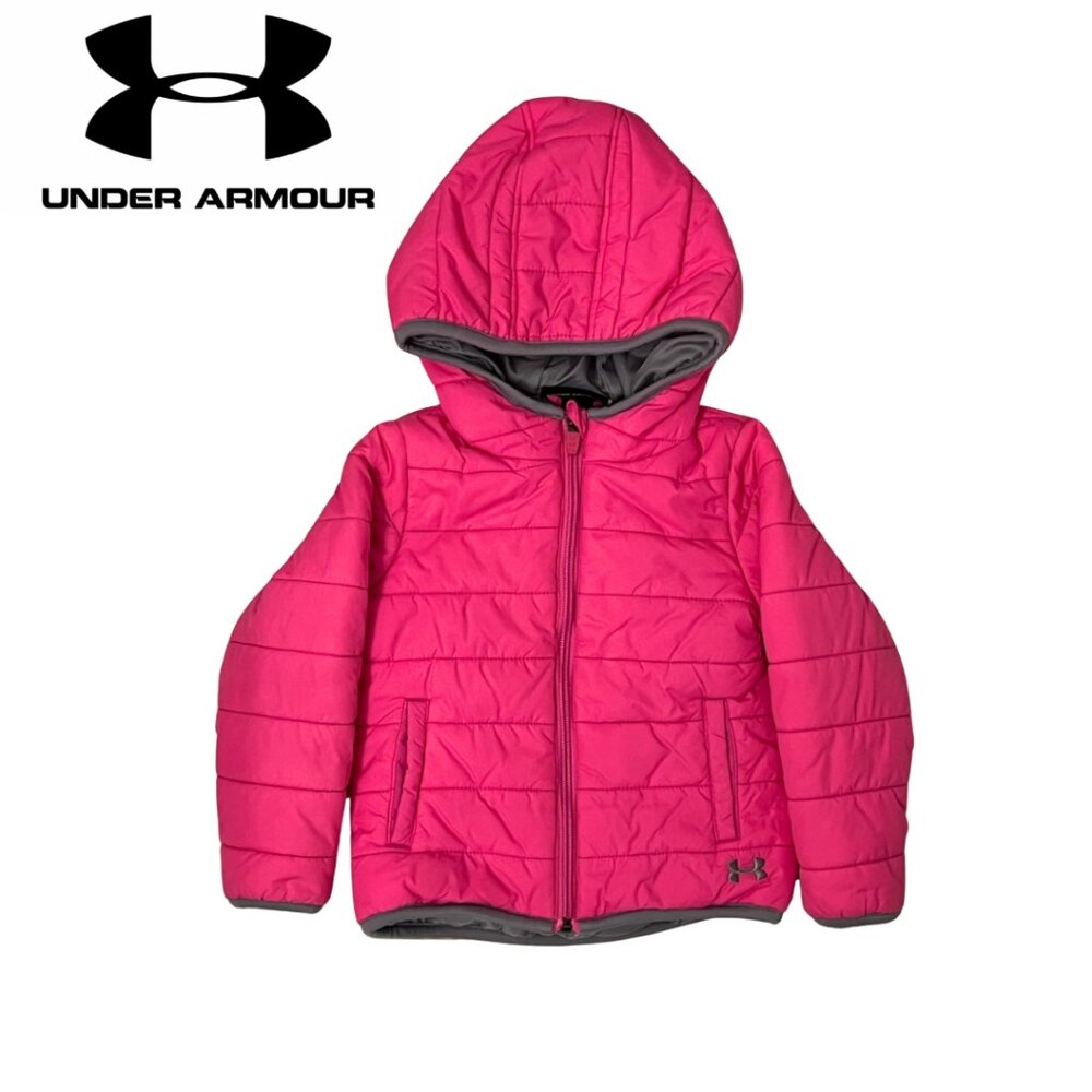 Under Armour goose down puffer pink jacket w/ hood size 3T